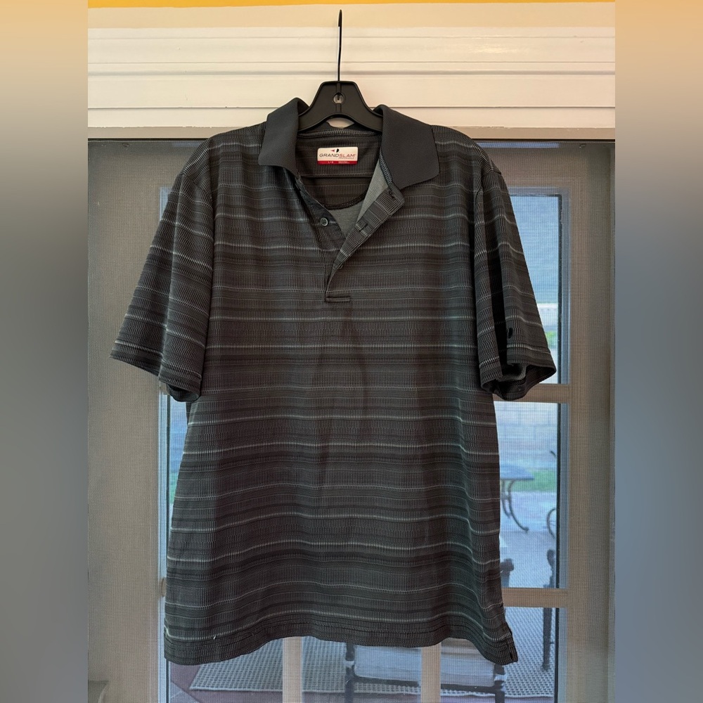 Grand Slam Men's Polo Shirt - Black and Gray Stripes